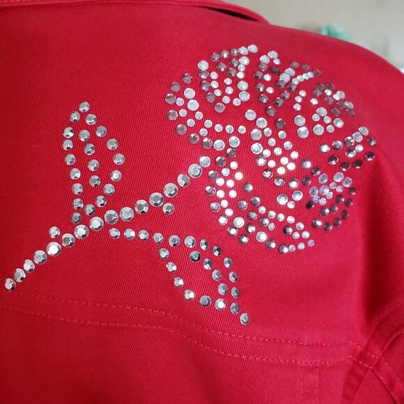 Pretty Quacker Factory Red Rhinestone Rose Jacket womens Plus size 2X - Picture 10 of 12